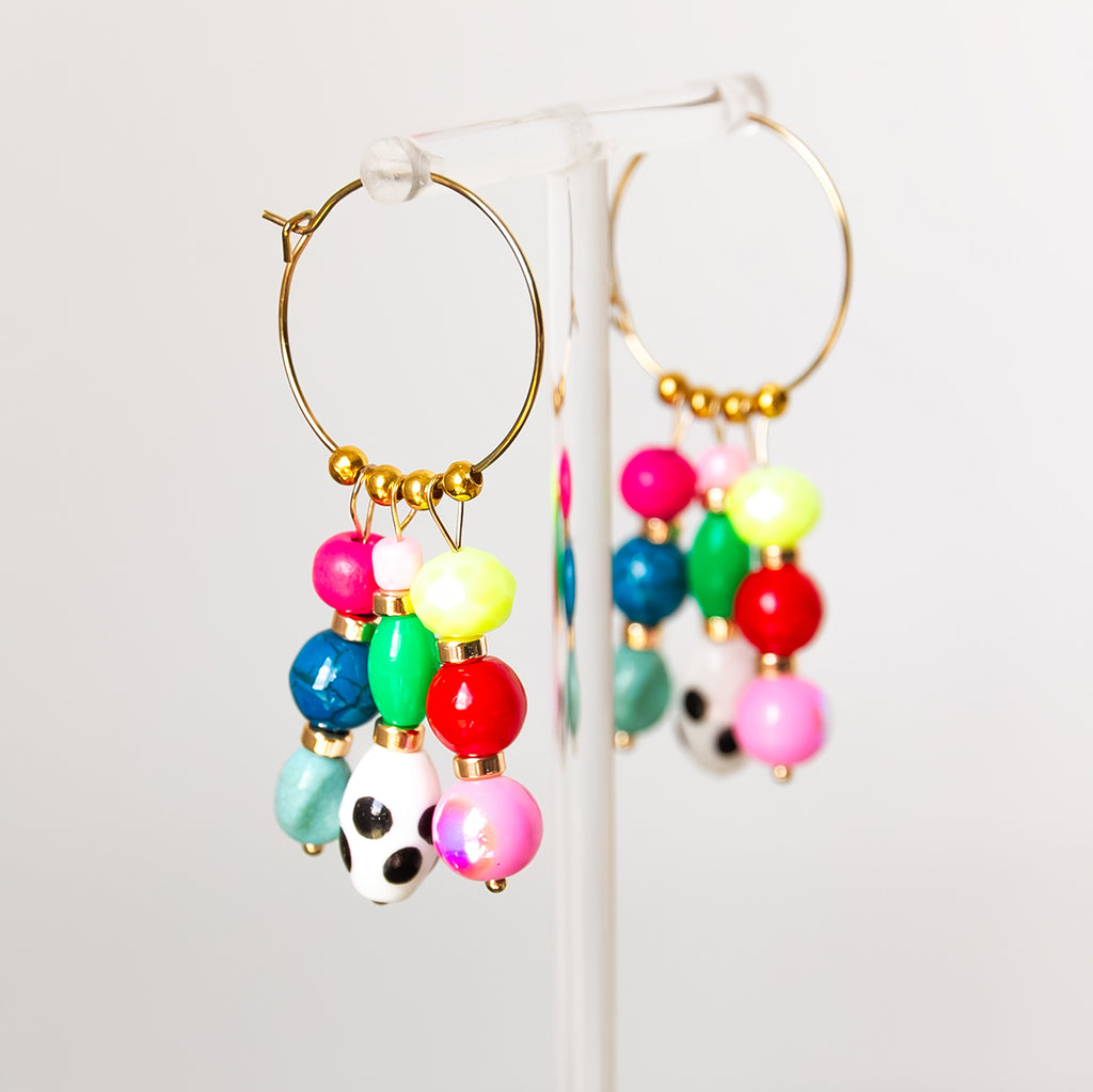 3 Strand Bead Hoop Earrings