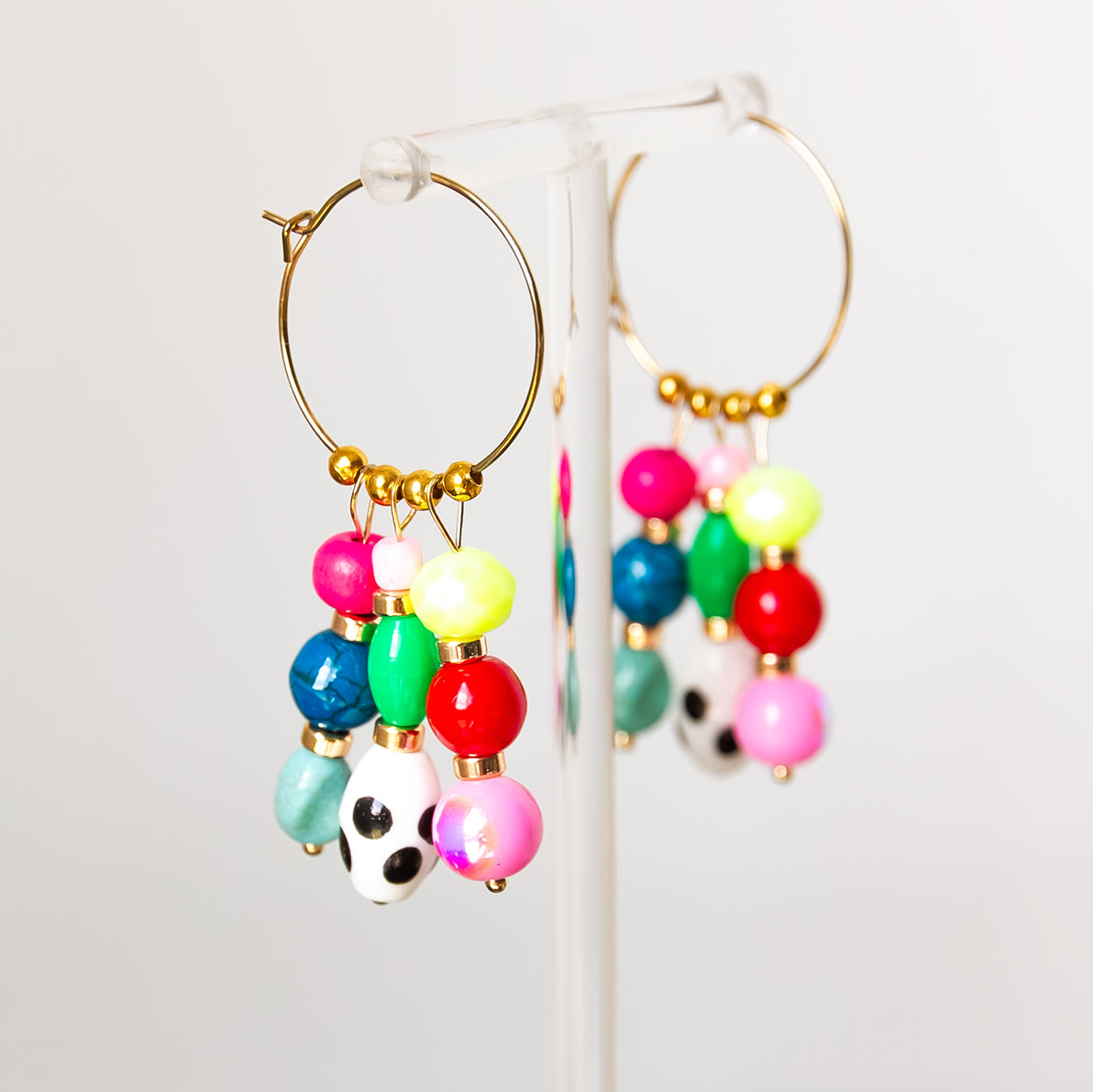 3 Strand Bead Hoop Earrings