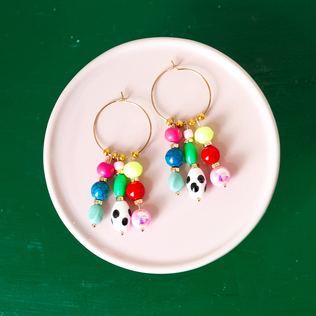 3 Strand Bead Hoop Earrings