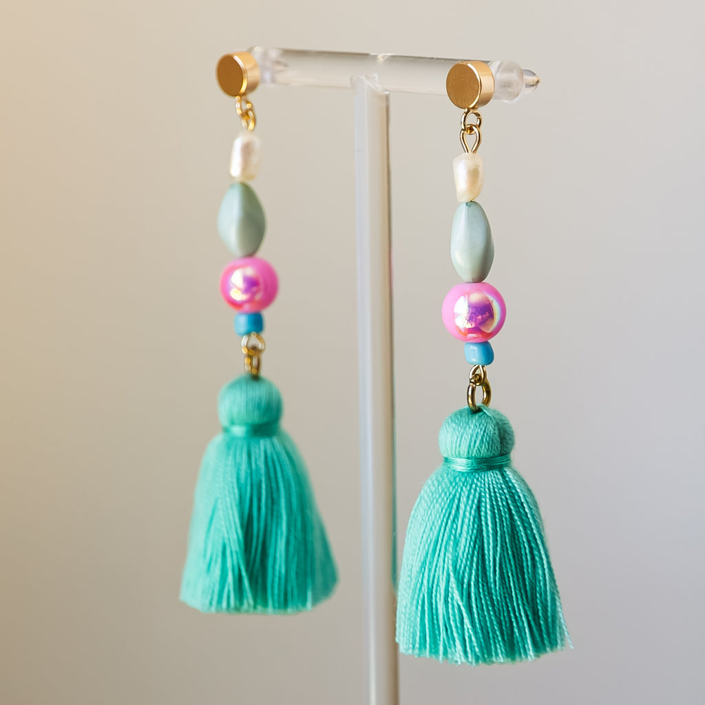 Bead Drop Earrings with Tassle