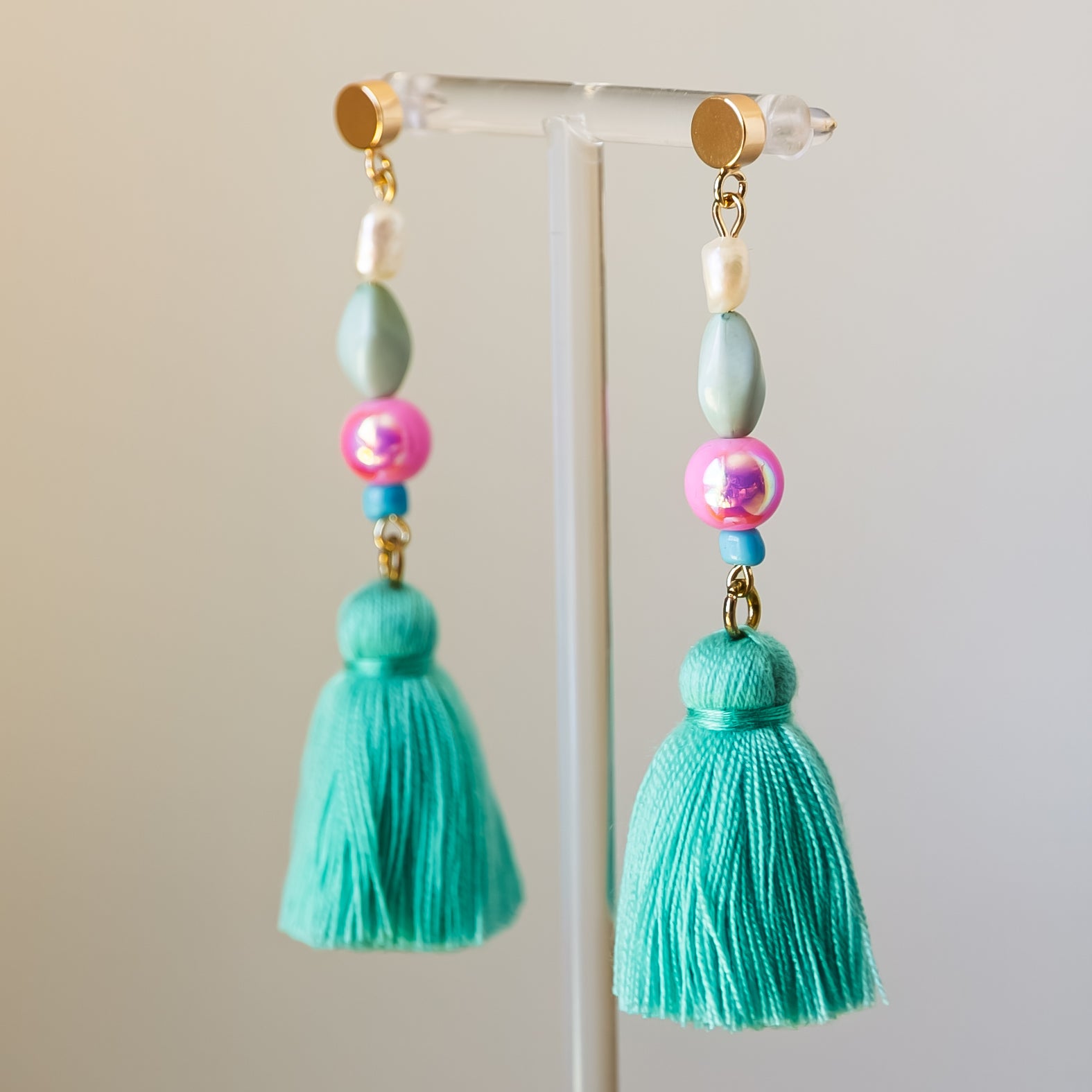 Bead Drop Earrings with Tassle