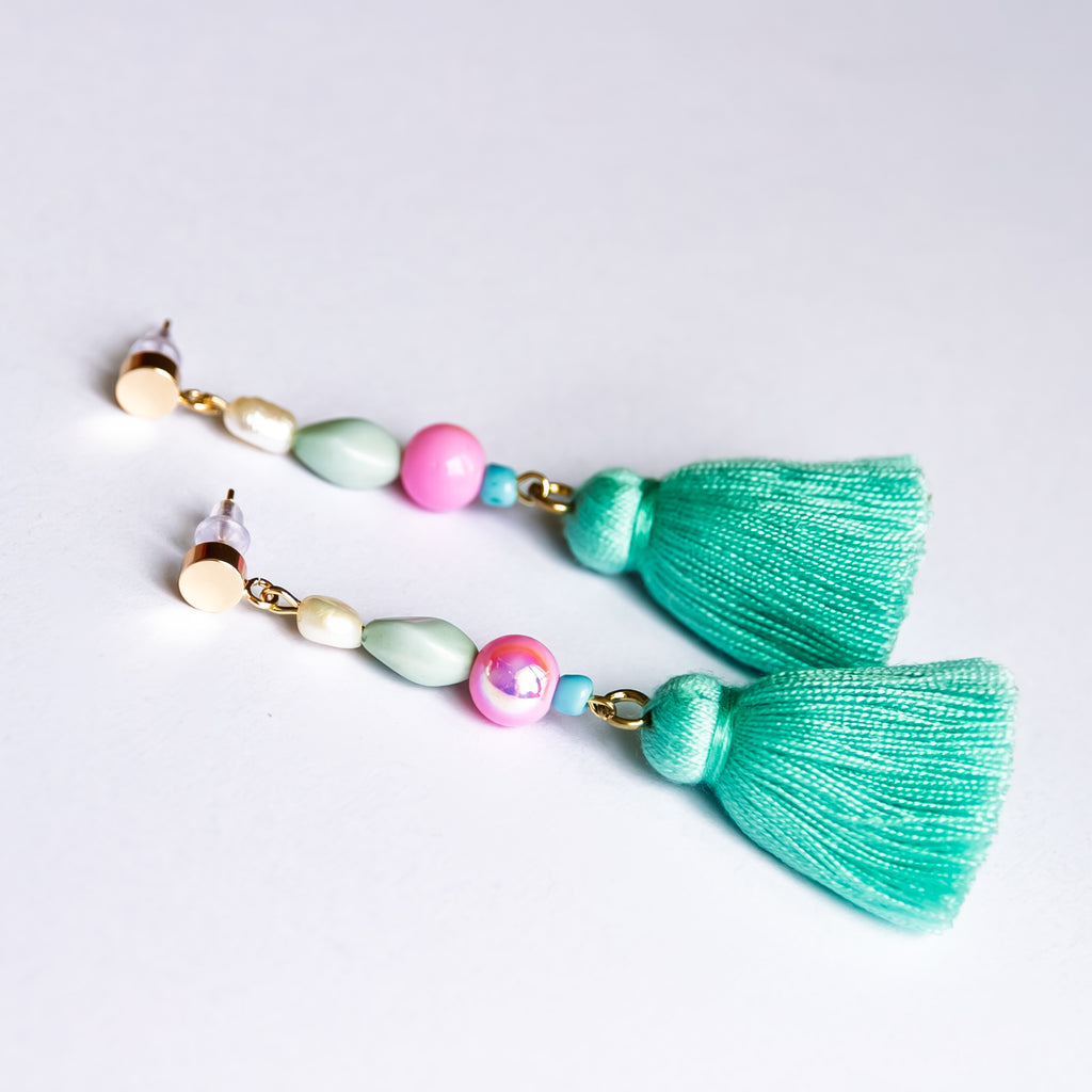 Bead Drop Earrings with Tassle