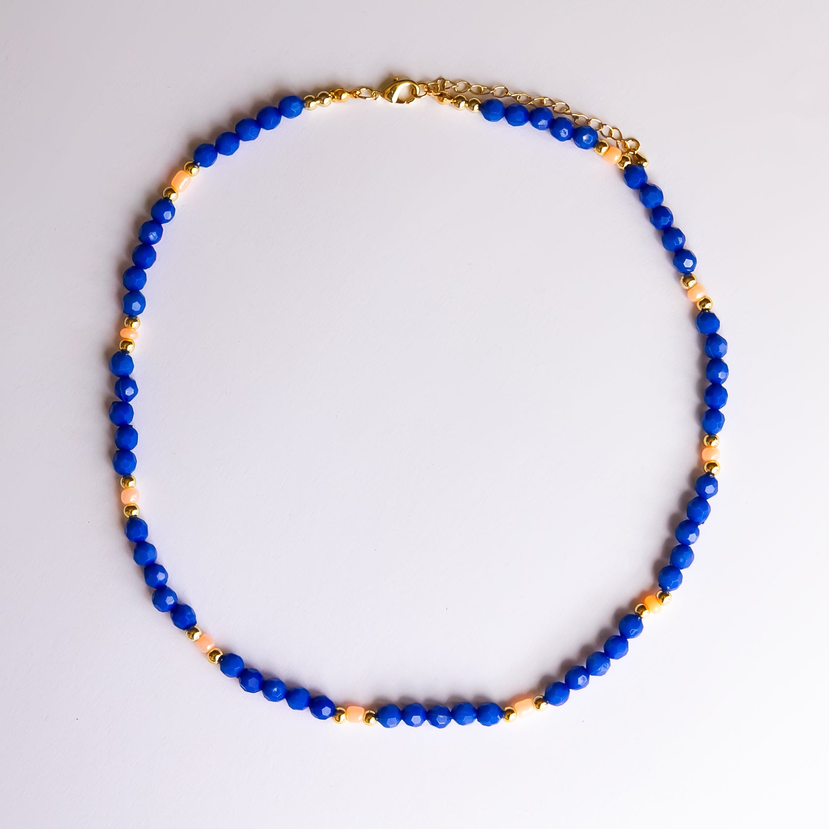 Blue and Apricot Beaded Necklace