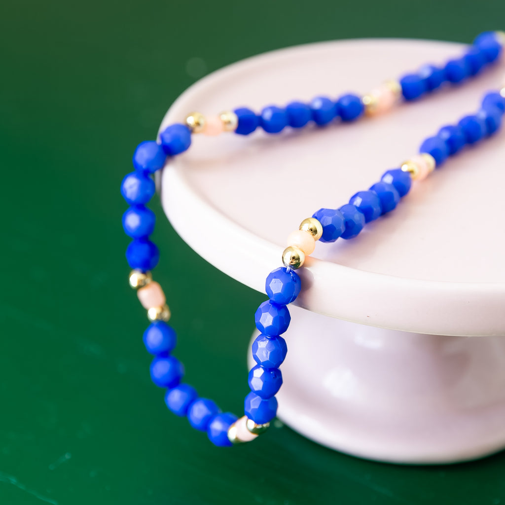 Blue and Apricot Beaded Necklace
