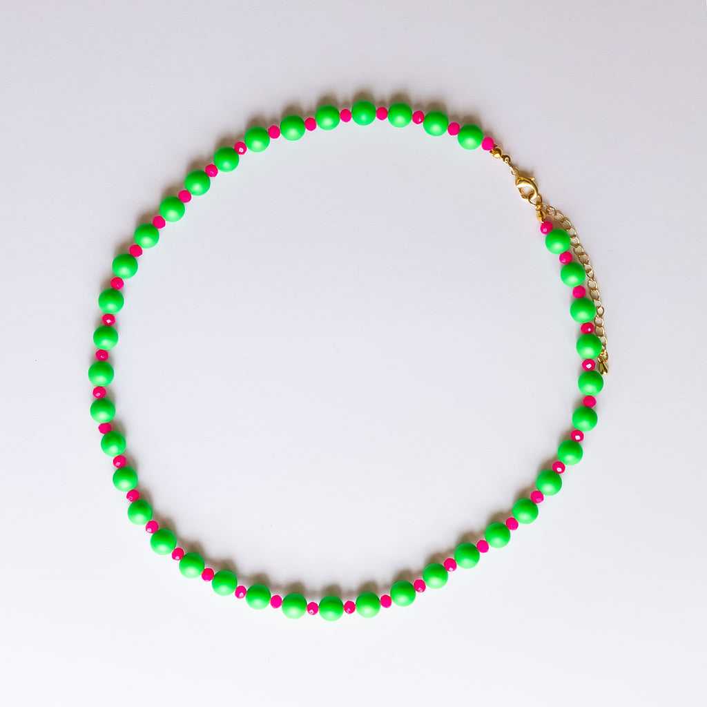Bright Green and Pink Beaded Necklace
