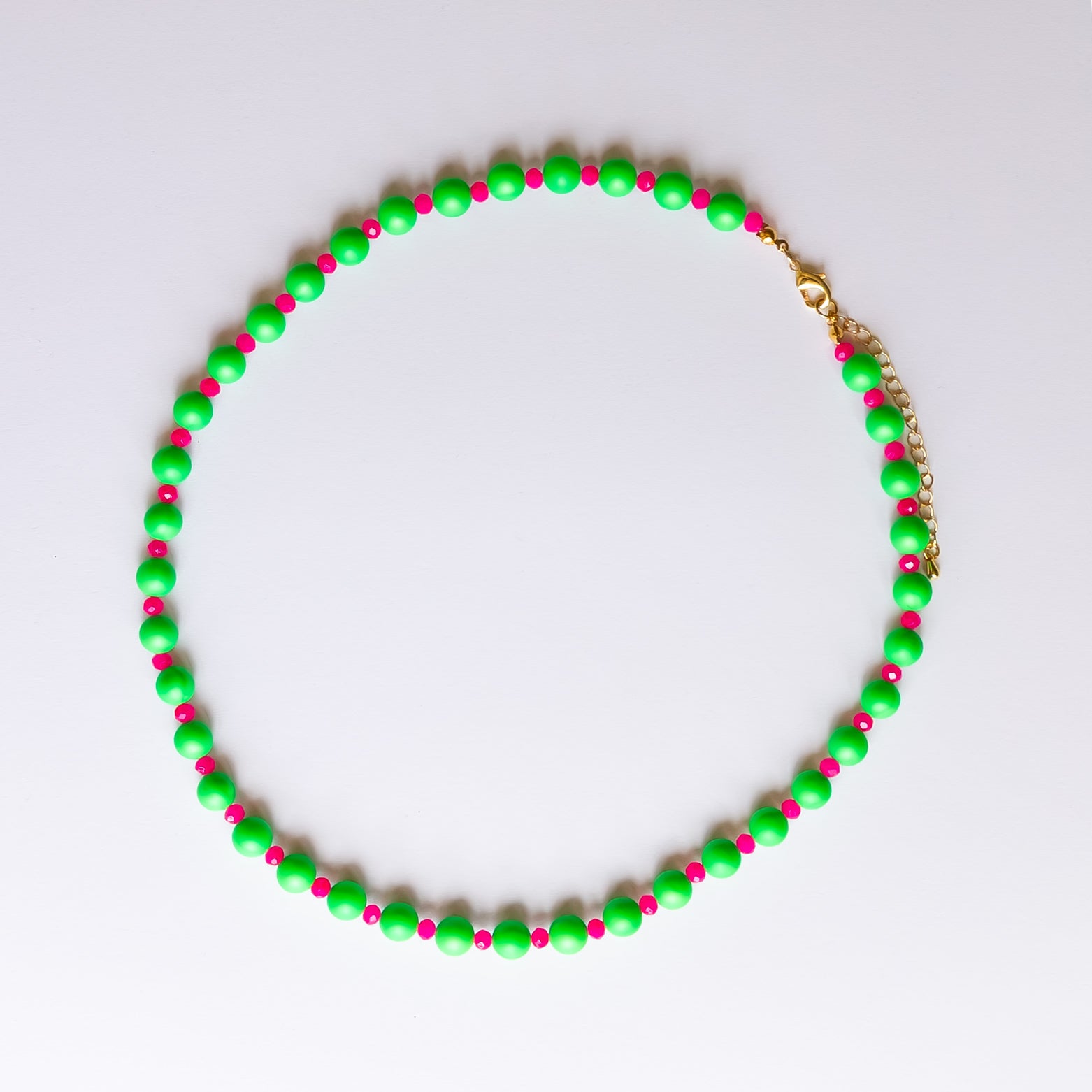 Bright Green and Pink Beaded Necklace