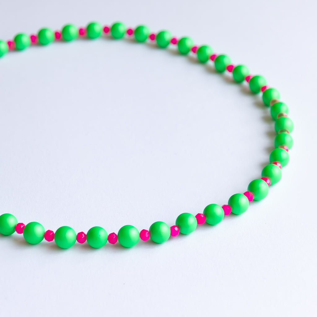 Bright Green and Pink Beaded Necklace