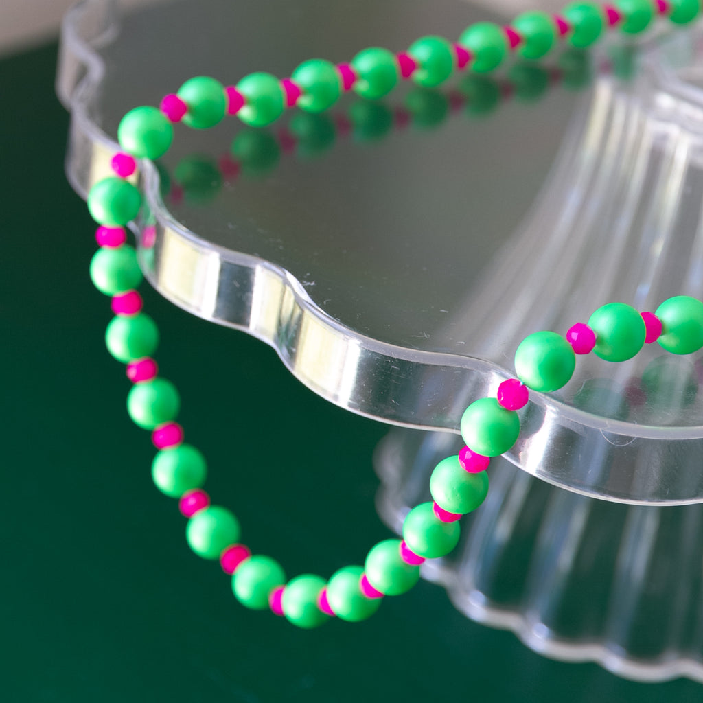 Bright Green and Pink Beaded Necklace