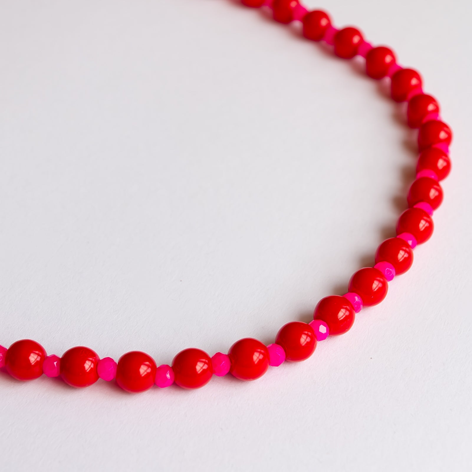 Red and Hot Pink Beaded Necklace