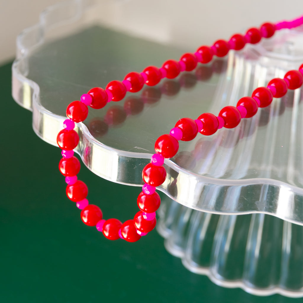Red and Hot Pink Beaded Necklace