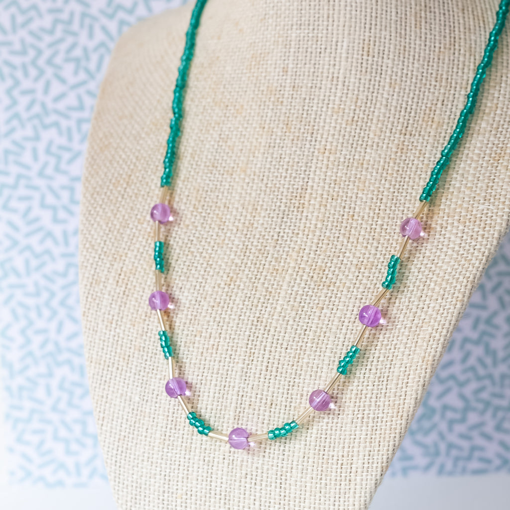 Purple and Teal Beaded Necklace