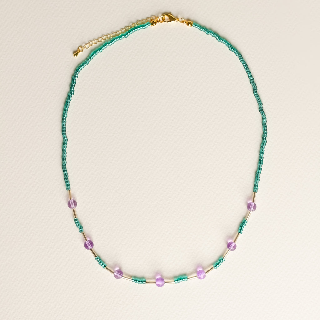 Purple and Teal Beaded Necklace