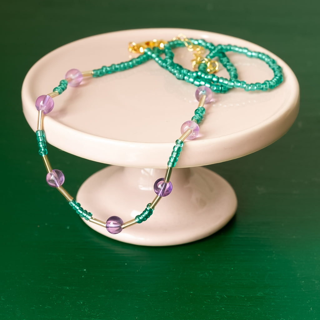 Purple and Teal Beaded Necklace