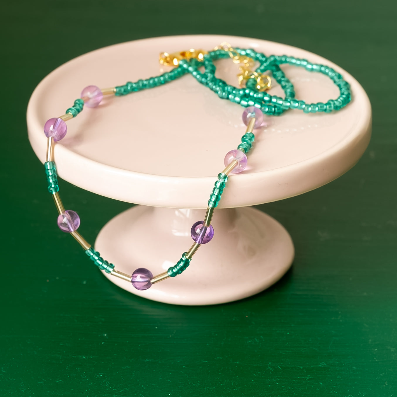 Purple and Teal Beaded Necklace