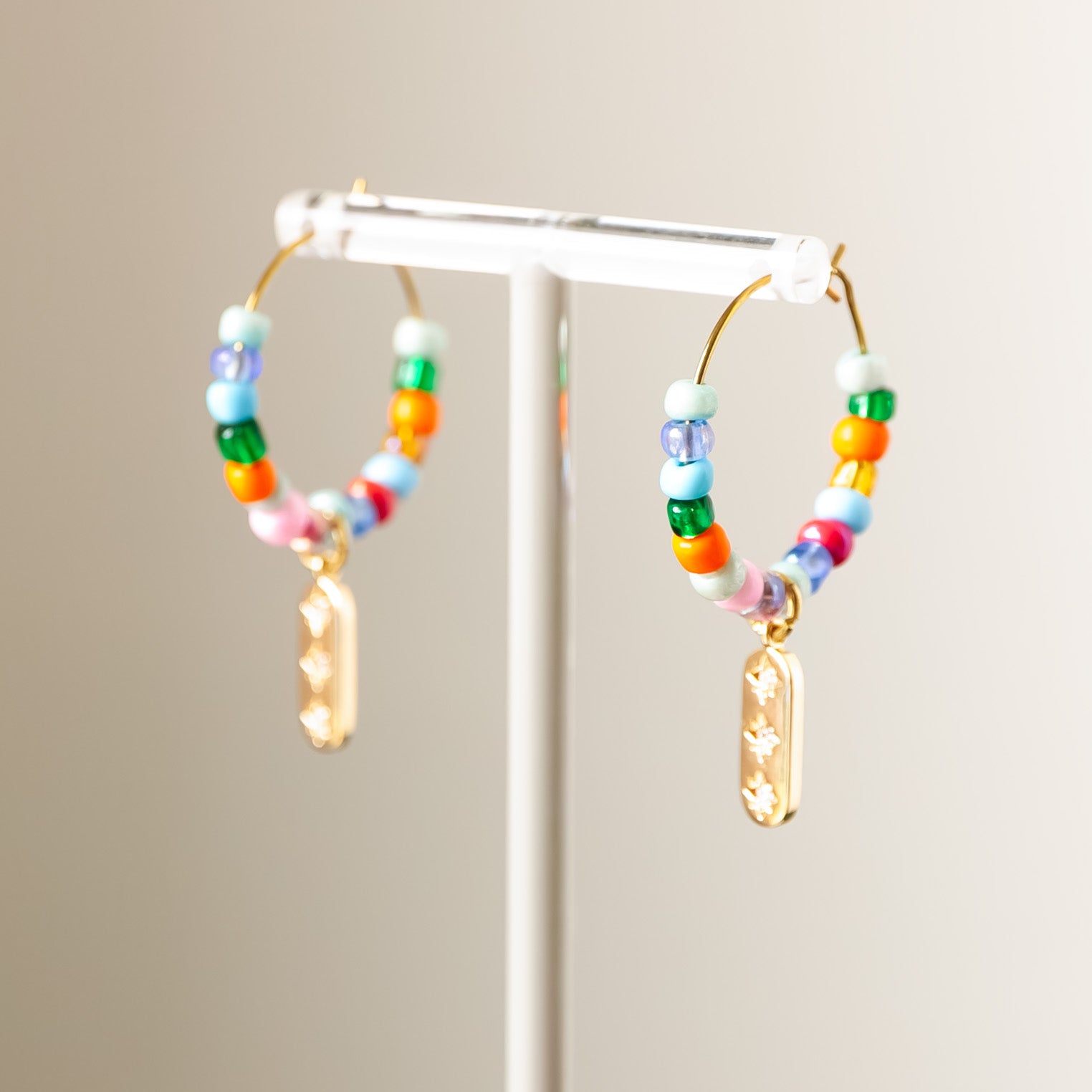 Multi colour bead hoop earrings