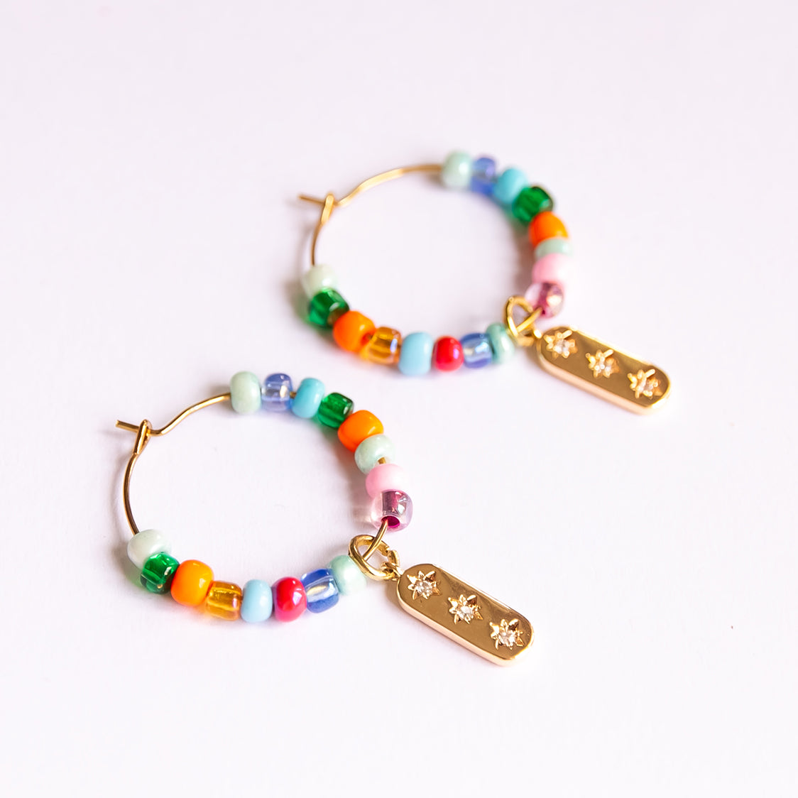 Multi colour bead hoop earrings