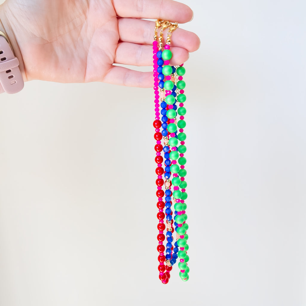 Bright Green and Pink Beaded Necklace
