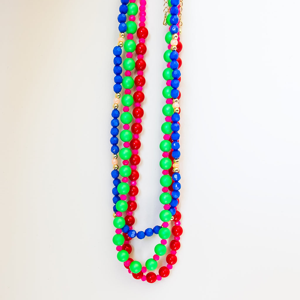 Bright Green and Pink Beaded Necklace